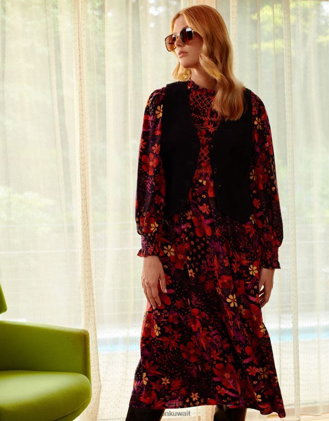 فستان سموك الأزهار ملابس الأزرق الداكن) Monsoon نحيف N4BV8X80 - Monsoon children