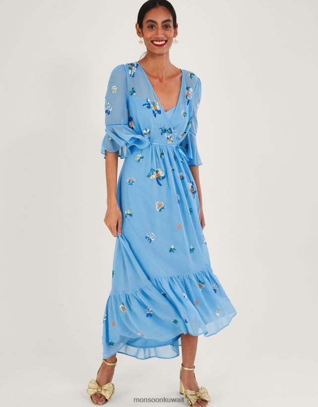 Monsoon accessorize - فستان دانييلا ملفوف من البوليستر المعاد تدويره ملابس أزرق Monsoon نحيف N4BV8X804