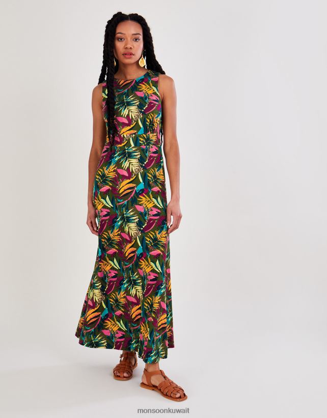 Monsoon معنى - فستان جيرسيه بفتحات خلفية ملابس الأخضر (الكاكي) Monsoon نحيف N4BV8X813