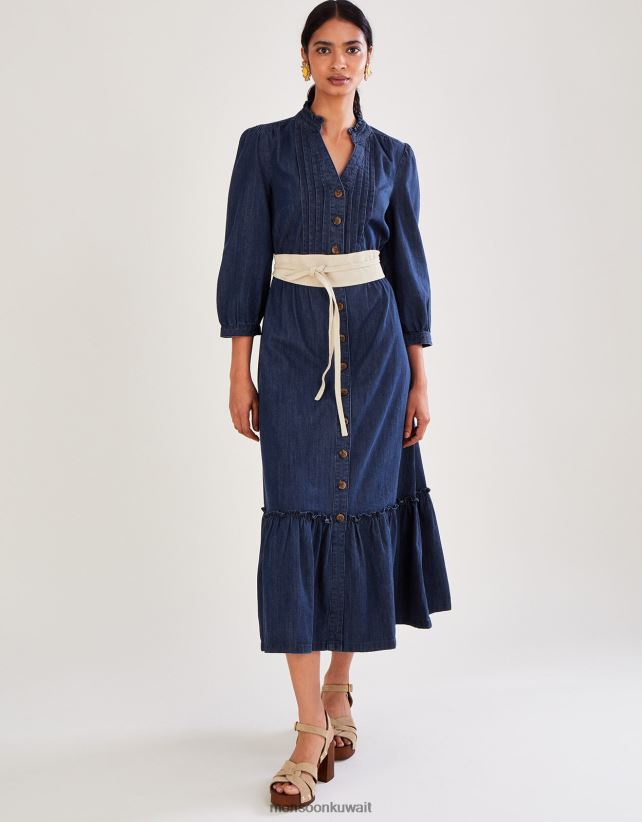 Monsoon accessorize - فستان ميدي بطبقات من الدنيم ملابس الأزرق (الدنيم الأزرق) Monsoon نحيف N4BV8X831