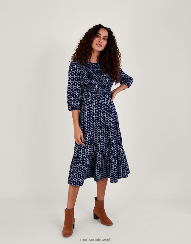 فستان جيرسيه بطبقات وطبعات هندسية ملابس الأزرق الداكن) Monsoon نحيف N4BV8X843 - Monsoon children