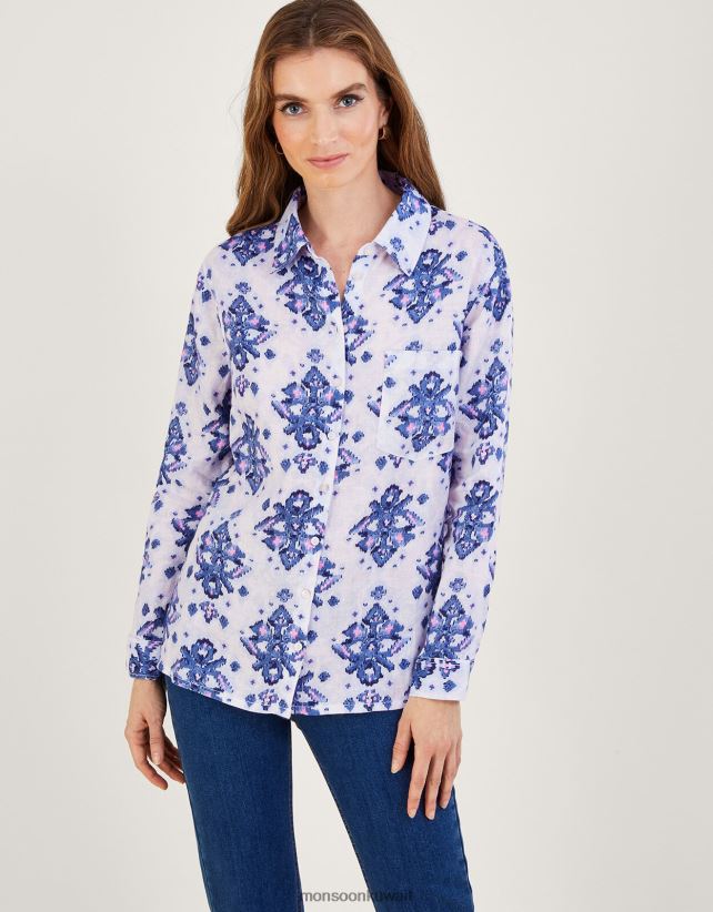 Monsoon accessorize - زر لوري إيكات من خلال قميص الكتان ملابس أزرق Monsoon نحيف N4BV8X845