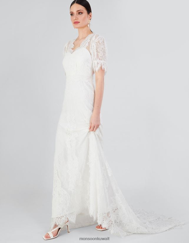 فستان زفاف طويل من الدانتيل من إليزابيث شانتيلي ملابس عاج Monsoon نحيف N4BV8X858 - Monsoon children