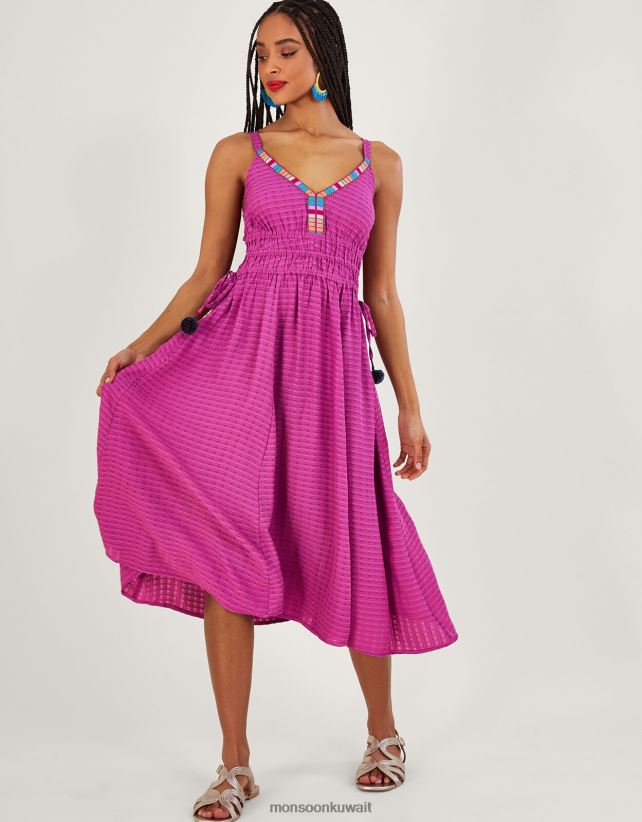 فستان ميدي بشريط عادي ملابس البنفسجي Monsoon نحيف N4BV8X859 - Monsoon kuwait online shopping
