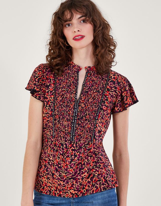 بلوزة جيرسيه مطبوعة ومزينة ملابس أحمر Monsoon نحيف N4BV8X86 - Monsoon children