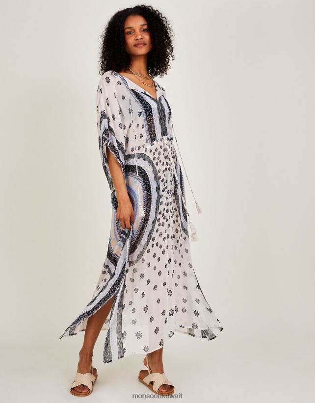 قفطان طويل بطبعة دائرة من لينزينغ إيكوفيرو ملابس عاج Monsoon نحيف N4BV8X862 - Monsoon kuwait avenues