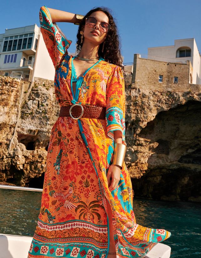 فستان بطبعة النخيل من لينزينغ إيكوفيرو ملابس البرتقالي Monsoon نحيف N4BV8X865 - Monsoon kuwait avenues