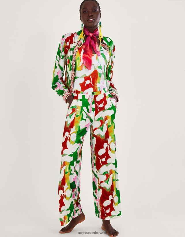 هولدن بنطال جيرسي مزين بالزهور من البوليستر المعاد تدويره ملابس أخضر Monsoon نحيف N4BV8X895 - Monsoon kuwait online shopping