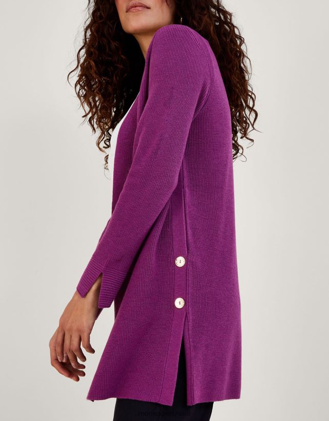 Monsoon محل - سترة مضلعة طويلة بتفاصيل أزرار ملابس البنفسجي Monsoon نحيف N4BV8X903