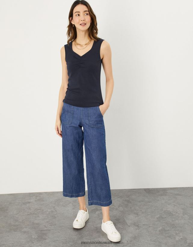 بلوزة بأكمام كاب مكشكشة من الجيرسيه ملابس الأزرق الداكن) Monsoon نحيف N4BV8X930 - Monsoon kuwait online shopping