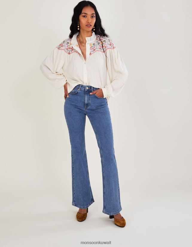 جينز واسع من الدنيم مصنوع من القطن المستدام ملابس أزرق Monsoon نحيف N4BV8X952 - Monsoon kuwait online shopping