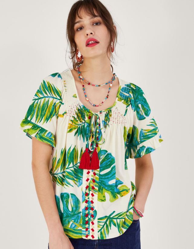 Monsoon معنى - قميص جيرسي بطبعة النخيل ملابس عاج Monsoon نحيف N4BV8X968