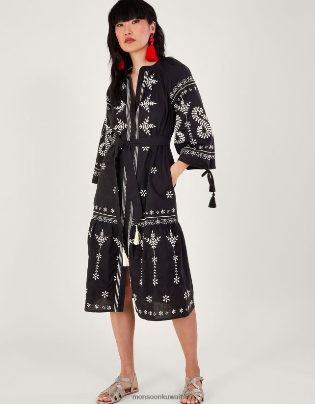 Monsoon معنى - فستان تونيك ميدي مطرز ملابس أسود Monsoon نحيف N4BV8X973