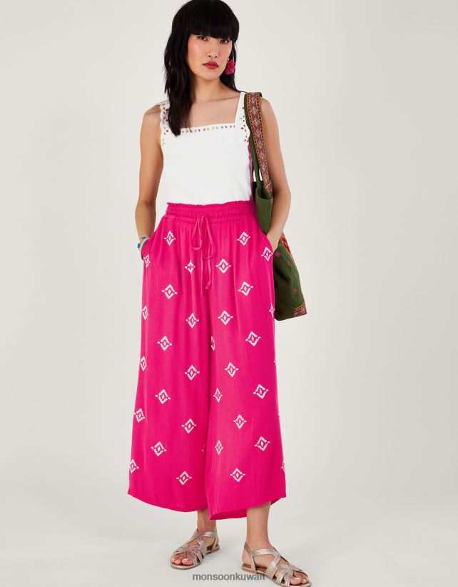 Monsoon accessorize - بنطال واسع مزين بزخارف مطرزة من لينزينج إيكوفيرو ملابس لون القرنفل Monsoon نحيف N4BV8X975