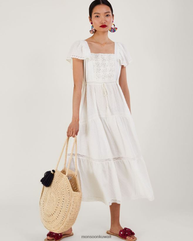 Monsoon UAE - فستان ميدي من القماش المختلط ملابس أبيض Monsoon نحيف N4BV8X979