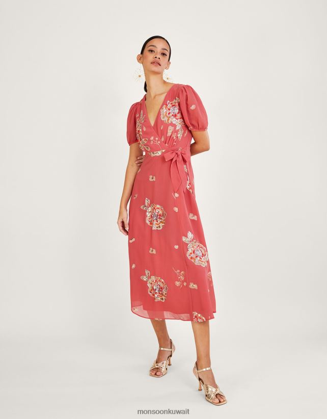 Monsoon محل - فستان كيرا مزين بتصميم ملفوف من البوليستر المعاد تدويره ملابس لون القرنفل Monsoon نحيف N4BV8X992
