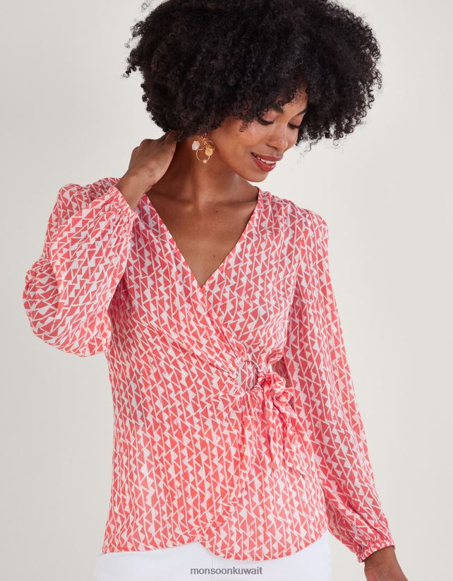 Monsoon accessorize - بلوزة دوريت ملفوفة من الفيسكوز المستدام ملابس البرتقالي Monsoon نحيف N4BV8X995