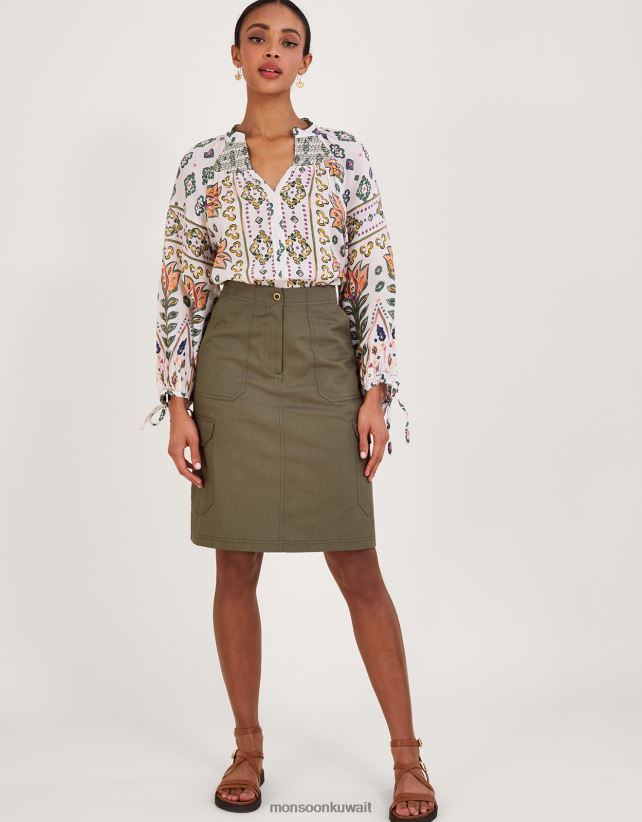 Monsoon Kuwait - عادي تنورة البضائع الطويلة ملابس الأخضر (الكاكي) Monsoon نحيف N4BV8X998