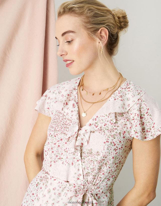 Monsoon Kuwait - سترة علوية ملفوفة بطبعة رقعة Peri Ditsy ملابس عاج Monsoon نحيف N4BV8X760