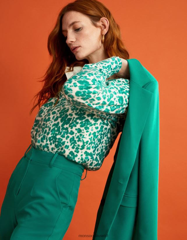 Monsoon محل - سترة برقبة على شكل حرف V بطبعات حيوانات مع بوليستر معاد تدويره ملابس أخضر Monsoon نحيف N4BV8X512