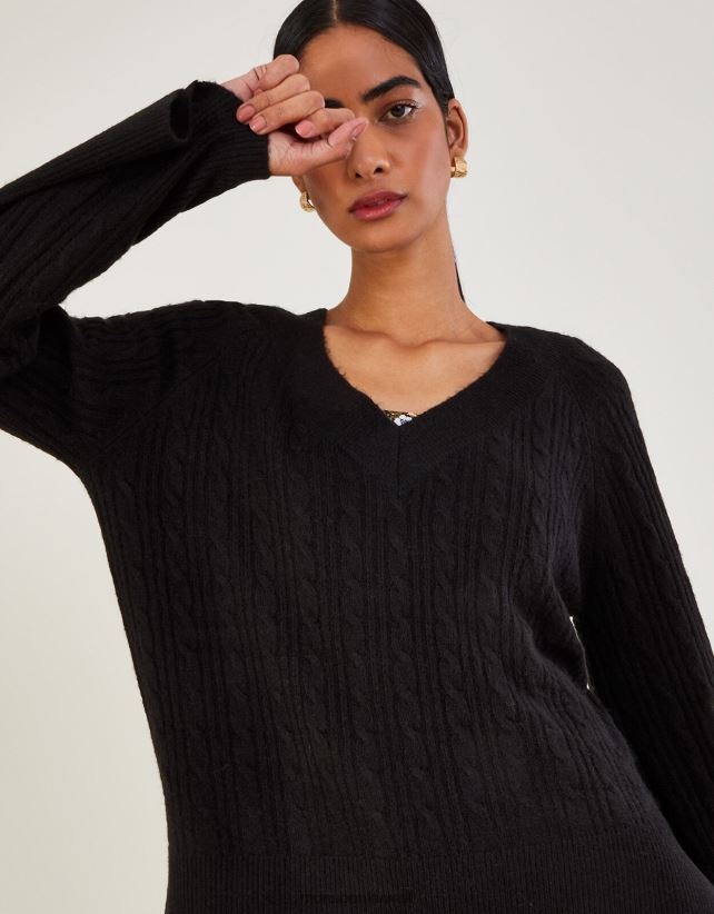 سترة طويلة برقبة على شكل حرف V مصنوعة من البوليستر المعاد تدويره ملابس أسود Monsoon نحيف N4BV8X606 - Monsoon children