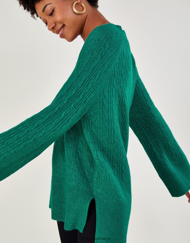 سترة طويلة برقبة على شكل حرف V مصنوعة من البوليستر المعاد تدويره ملابس أخضر Monsoon نحيف N4BV8X817 - Monsoon online customer service