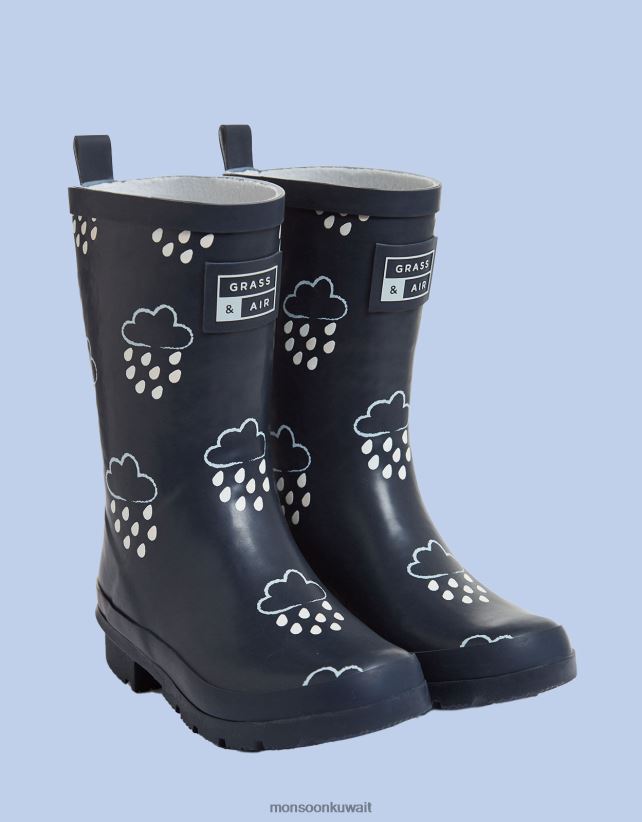 حذاء Wellies باللون الأزرق الذي يكشف عن اللون من العشب والهواء أحذية الأزرق الداكن) Monsoon أطفال N4BV8X2374 - Monsoon kuwait avenues