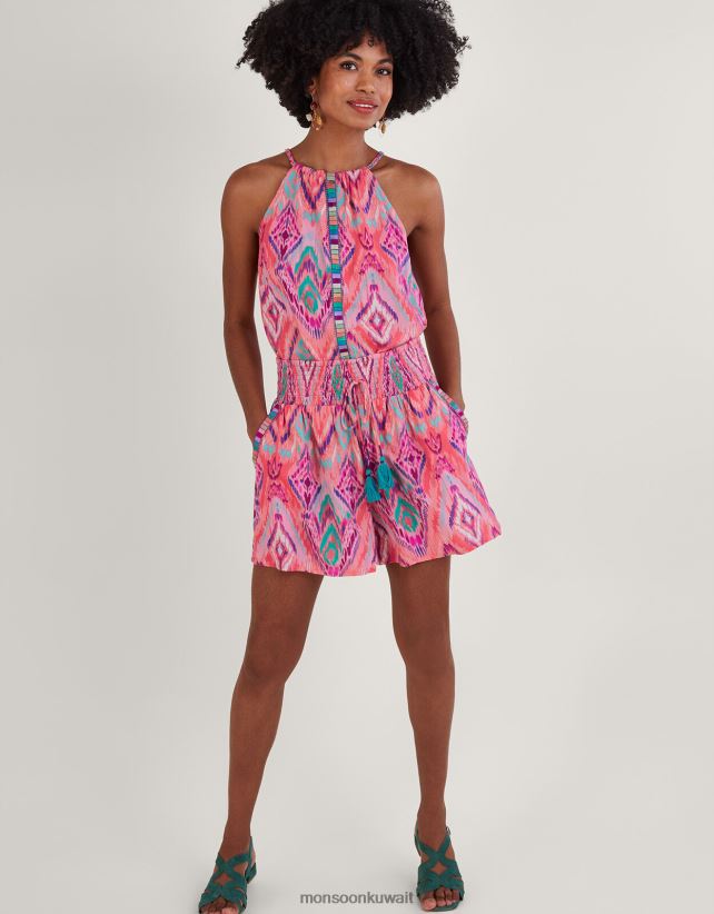 شورت بشريط مطبوع من ikat في لينزينغ إيكوفيرو ملابس برتقالي (مرجاني) Monsoon نحيف N4BV8X879 - Monsoon children