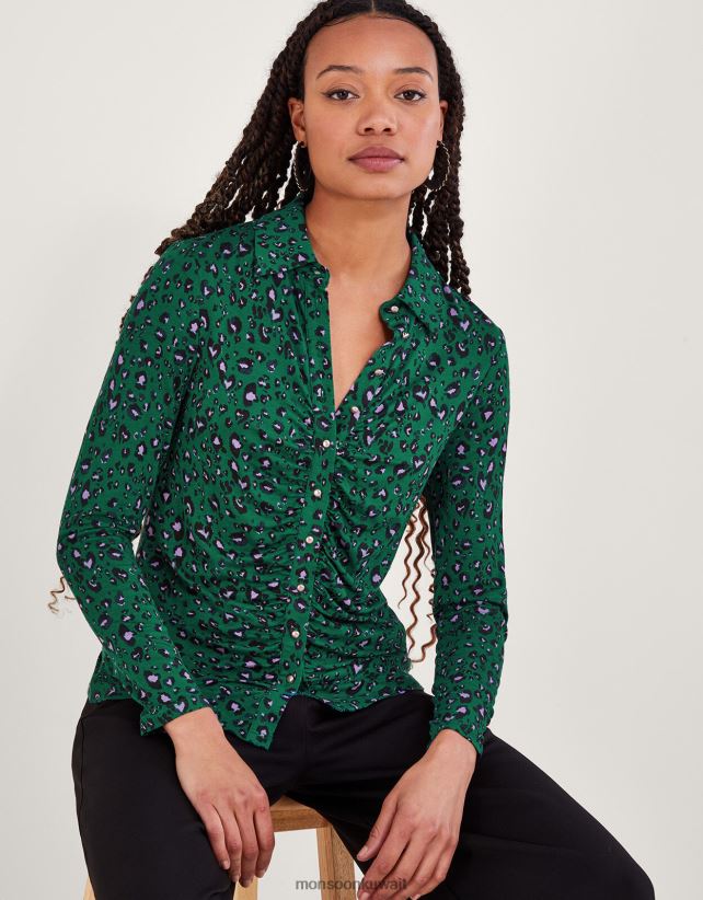 Monsoon محل - طباعة قميص جيرسي ruched ملابس أخضر Monsoon نحيف N4BV8X95