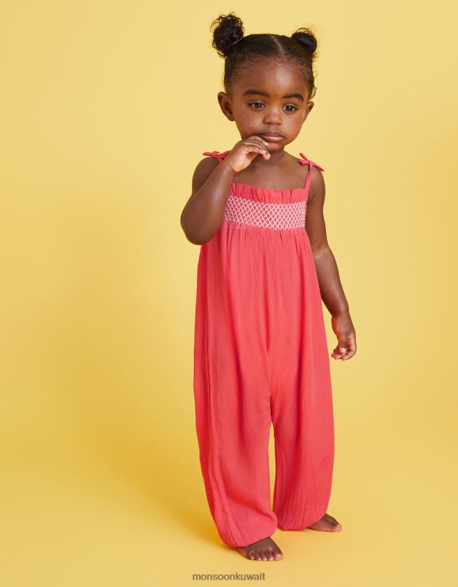Monsoon UAE - بذلة طفل shirred ملابس برتقالي (مرجاني) Monsoon بنت N4BV8X2148